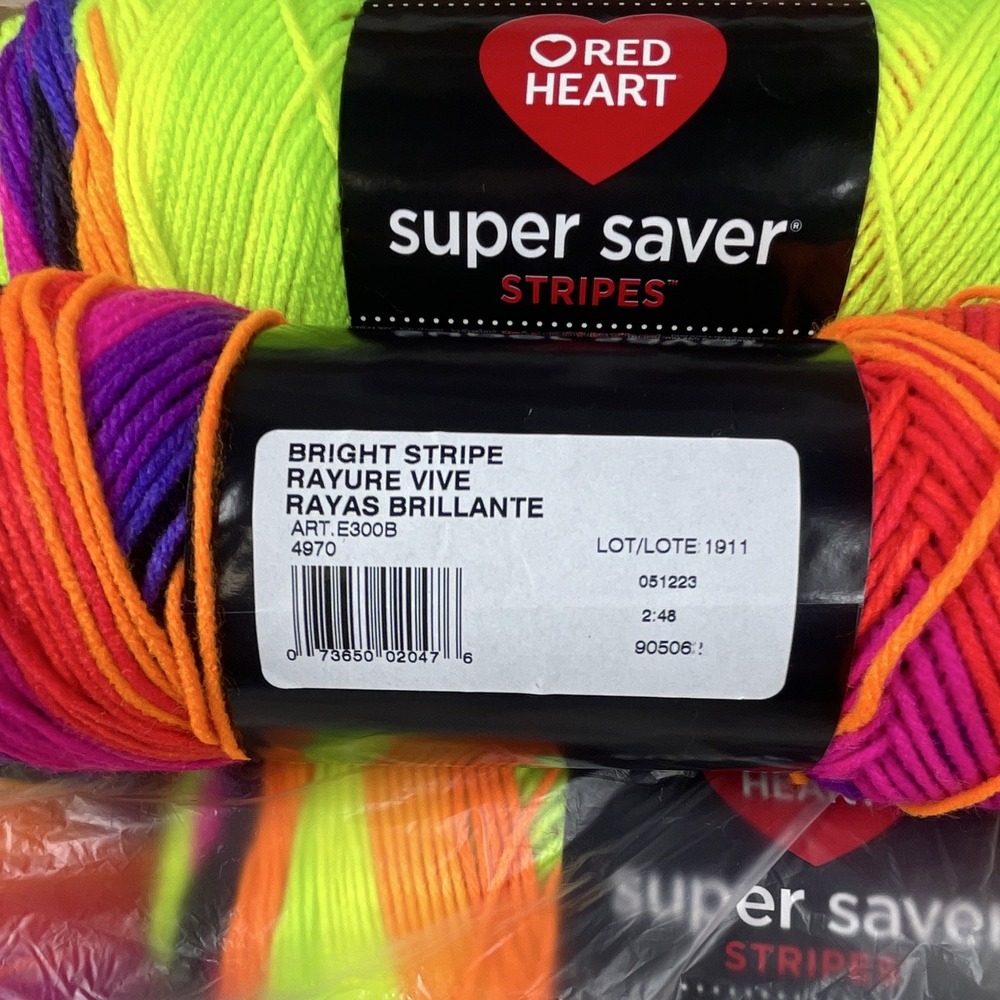 Bright Stripe - Red Heart Super Saver - 5oz/141g - 236 yds Lot Of 5 - New - Picture 6 of 7